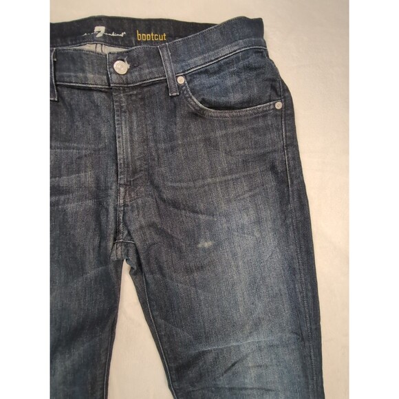 7 For All Mankind Jeans Mens 36x28 Blue Dark Wash Bootcut Denim Design On Pocket - Picture 5 of 16